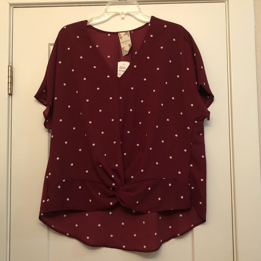 Burgundy polka dot blouse NWT